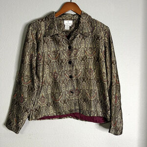 The Travel Collection Jacquard Damask‎ Paisley Batik Crocade Brown Medium Jacket